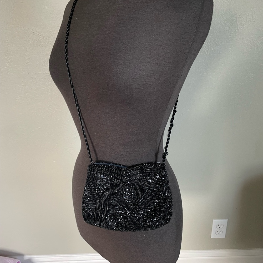 Elegant Black Beaded Crossbody Bag